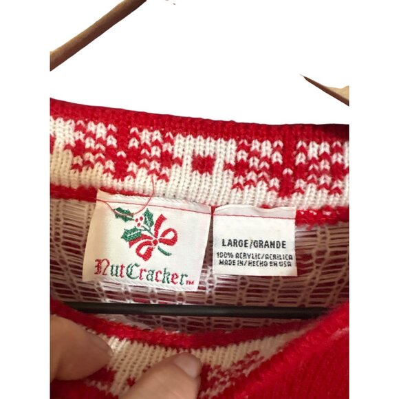 Vintage Nutcracker Red Christmas Sweater L Snowflakes & Penguin Design - Picture 3 of 4